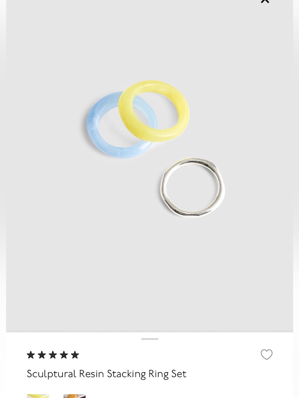 Sculptural Resin Stacking Ring Set - Yellow, Blue & Silver